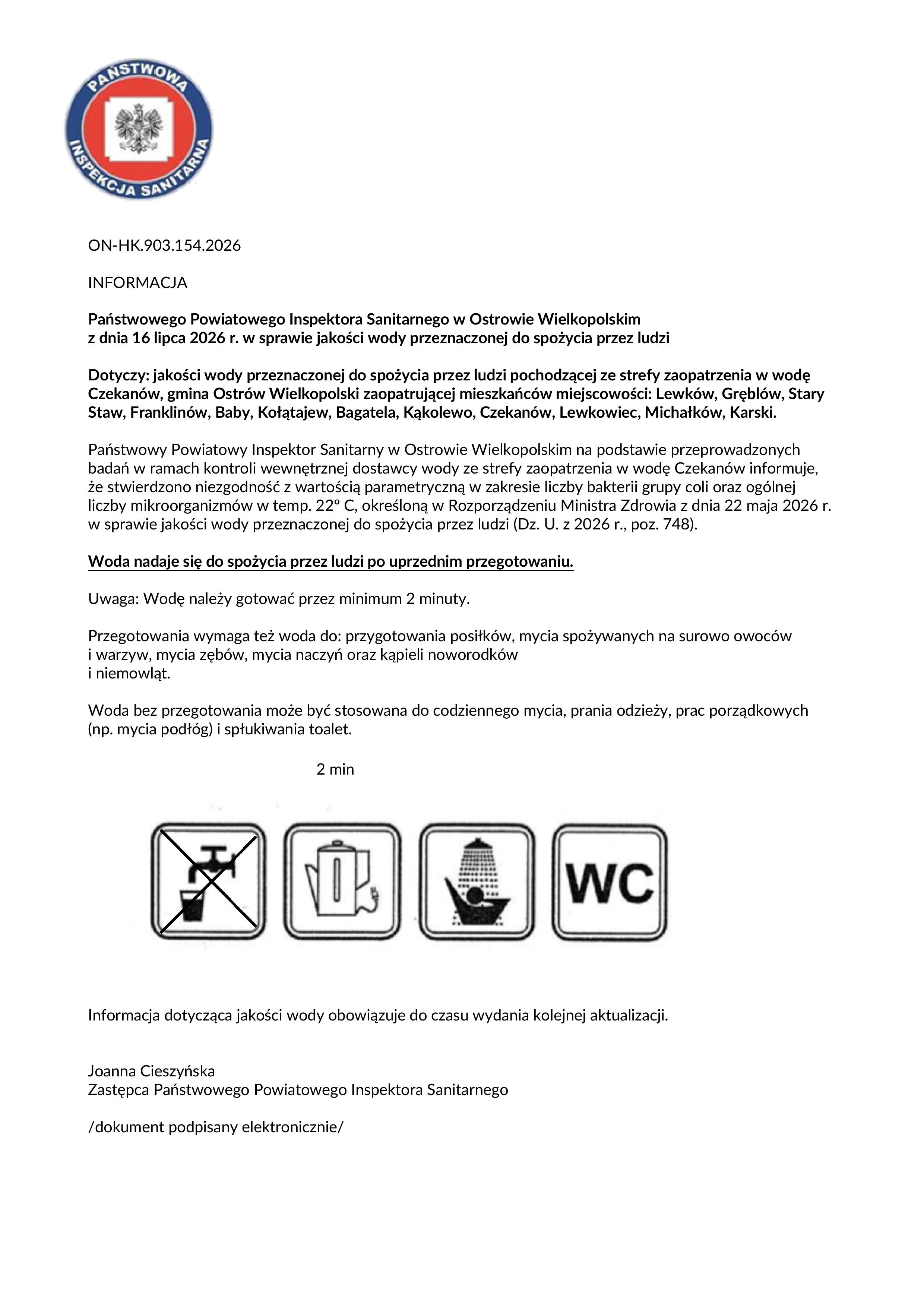 Informacja strefa zaopatrywania Czekanów